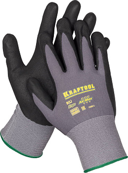 KRAFTOOL PRECISION, L (9), эластичные перчатки для точных работ, вспененное нитриловое покрытие, 15