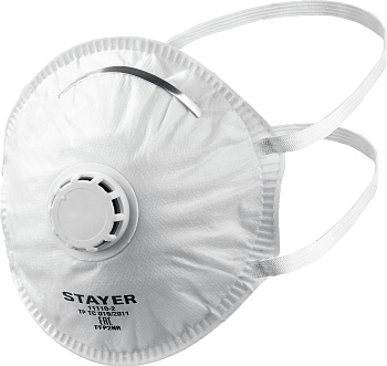 STAYER KV-95, класс защитыFFP2, коническая, фильтрующая полумаска с клапаном выдоха(11110-2)