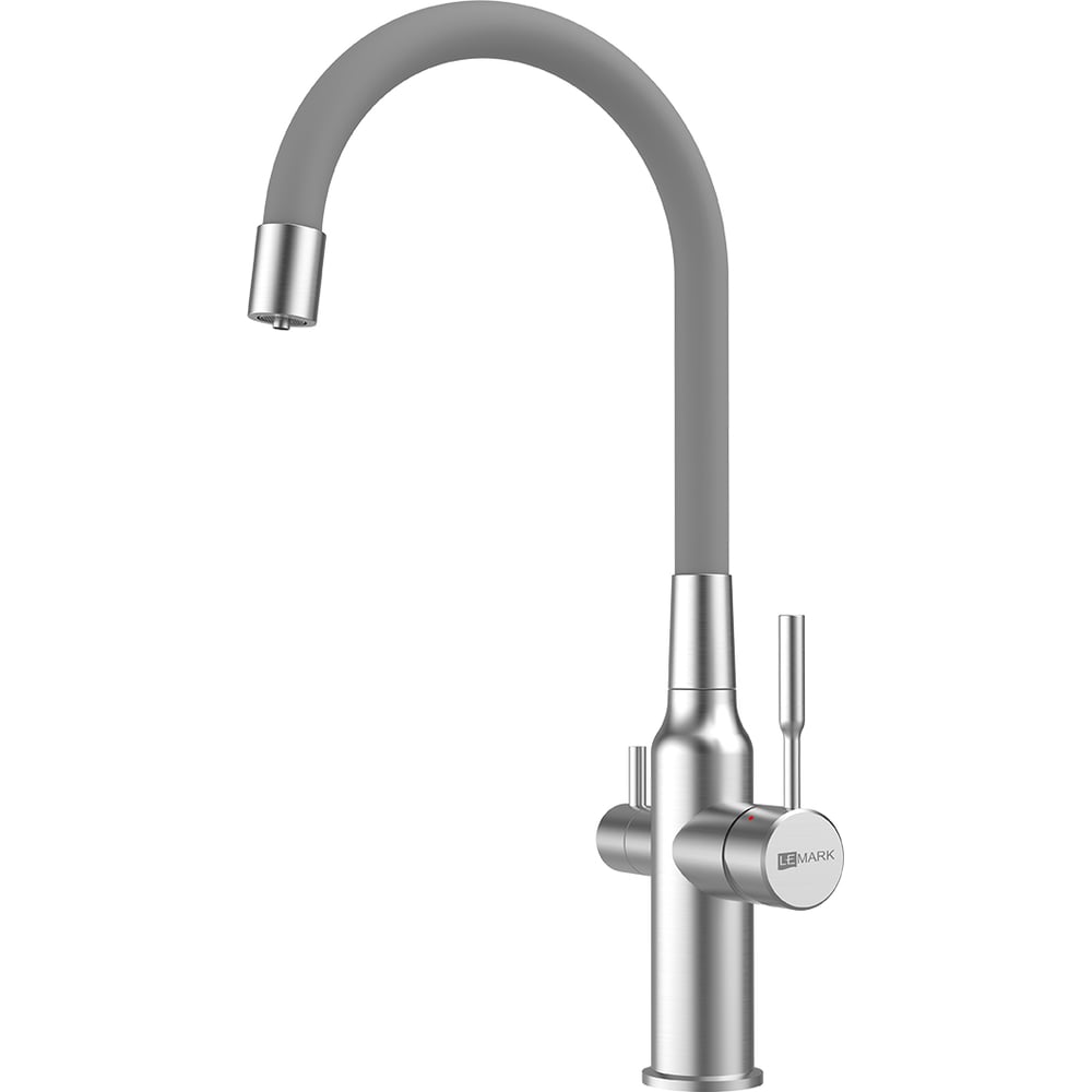 Rossinka Смеситель Lemark Expert LM5083S-Gray для кухни с гибким изливом с подключением к фильтру питьевой воды, высота излива 32 см, длина 20 см, нерж. сталь — купить в Алматы