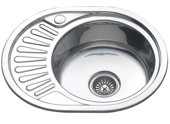 Мойка овал 57х45 (0,8) правая, глубина 18 см, выпуск 3"1/2, с сифоном MixLine