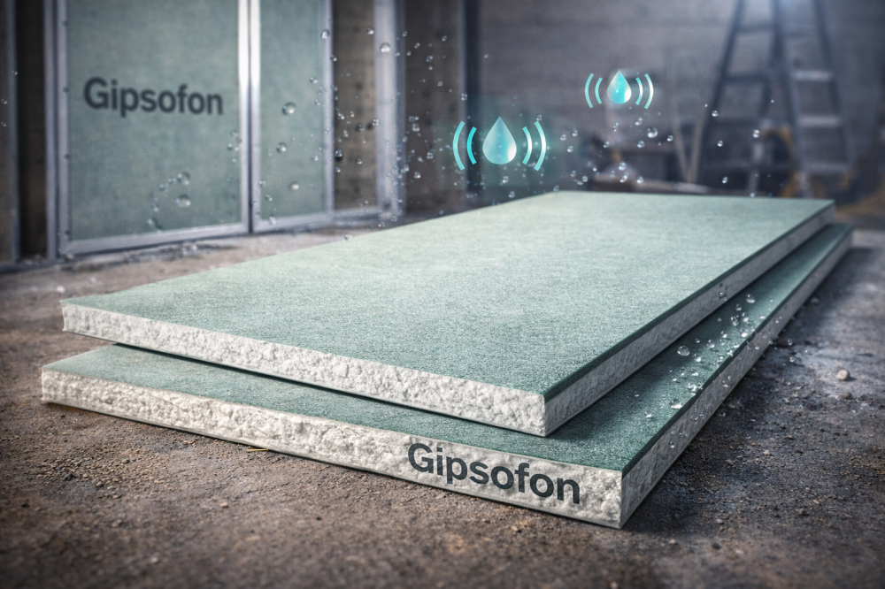 Звукоизоляционный влагостойкий гипсокартон Gipsofon ПЛУК 2000х1200х12,5 мм