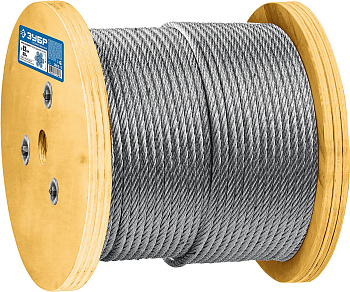 ЗУБР DIN 3060, свивка 6 х 19 + IWR, 12 мм, L 50 м, грузоподъемный стальной трос, Профессионал (30415