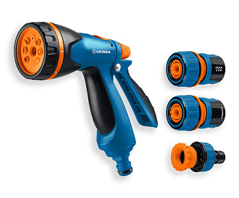 GRINDA B-834, пистолет поливочный B-8, коннектор 3/4, конектор 3/4 с автостопом, адаптер с внутр. ре
