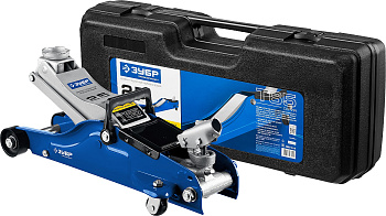 ЗУБР Т-65, 2.5 т, 90 - 360 мм, подкатной домкрат с низким подхватом и поворотной ручкой в кейсе, Про