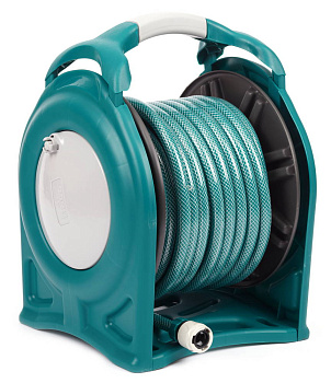 RACO корпус из высокопрочного пластика, шланг 25 м х 1/2″, поливочный набор 4 предмета, катушка со ш