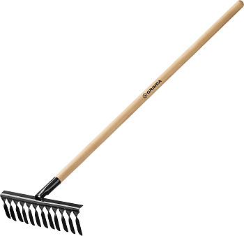 GRINDA GS-12 WOOD, 385 х 95 х 1300 мм, 12 витых зубцов, углеродистая сталь, антикор. покрытие, черен