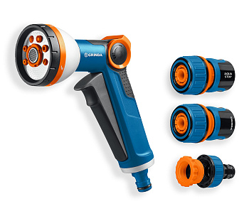 GRINDA Х-834, пистолет поливочный X-8, коннектор 3/4, конектор 3/4 с автостопом, адаптер с внутр. ре