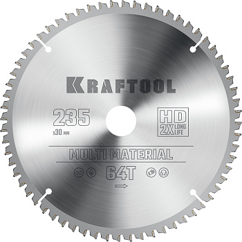 KRAFTOOL Multi Material, 235 х 30 мм, 64Т, пильный диск по алюминию (36953-235-30)