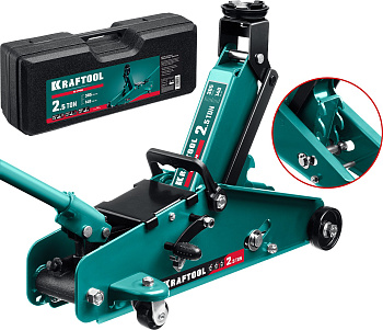 KRAFTOOL S-PIN, в кейсе 2.5 т, 140 - 385 мм, с увеличенным подъемом и фиксатором, подкатной домкрат