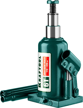 KRAFTOOL DOUBLE RAM, 6 т, 170 - 420 мм, с увеличенным подъемом, двухштоковый бутылочный домкрат (434