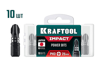 KRAFTOOL Impact PH 3, 25 мм, 10 шт, ударные биты (26191-3-25-S10)