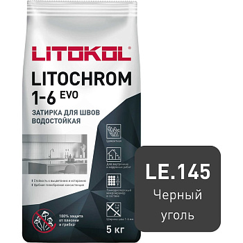 Затирка для швов LITOKOL LITOCHROM 1-6 EVO LE 145 (черный уголь; 5 кг) 500170003