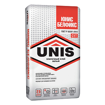 Плиточный клей UNIS БЕЛФИКС белый, класс C1T, 25 кг 4607005181152