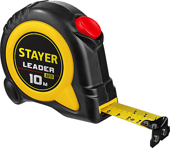 Рулетка Stayer LEADER 10м / 25мм с автостопом в ударостойком обрезиненном корпусе 3402-10-25