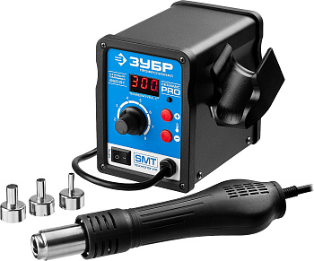 ЗУБР ПСТ-650, 650 Вт, 100 - 500°C,120 л/мин, 3 насадки, керамический нагреватель, цифровая термовозд