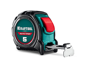 KRAFTOOL AutoStop 5м х 25мм, профессиональная рулетка с автостопом (3412-5-25)