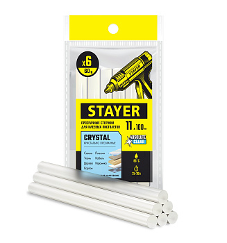 Стержни клеевые прозрачные, универсальные 11х100 мм, 6 шт, STAYER Professional Cristal 0682-H6