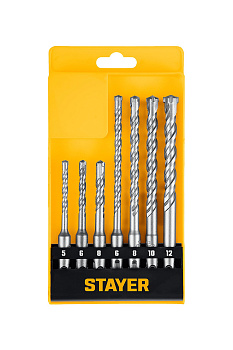 STAYER HERCULES-4Х 7 шт: 5/6/8x110, 6/8/10/12x160 мм, набор буров SDS-plus, PROFESSIONAL (29290-H7)