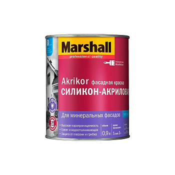 Фасадная силикон-акриловая краска MARSHALL AKRIKOR матовая, база BW, 0.9 л 5398704