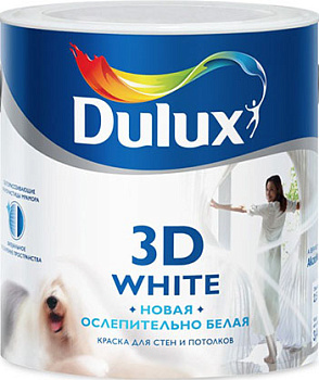 Краска для потолка и стен на основе мрамора Dulux 3D WHITE ослепительно белая, бархатистая BW2,5л 51