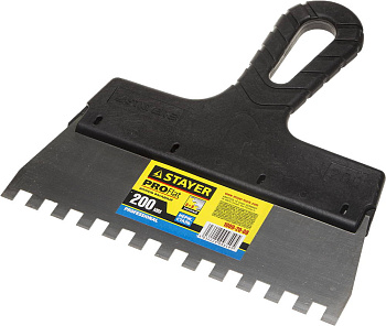 STAYER PROFlat, 200 мм, зуб 8 х 8 мм, пластиковая ручка, зубчатый, нержавеющий фасадный шпатель, Pro