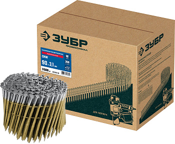 ЗУБР CNW 90 х 3.1 мм, барабанные гвозди рифленые оцинкованные, 3600 шт (305383-90)