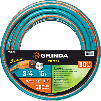 GRINDA EXPERT 5, 3/4″, 15 м, 30 атм, пятислойный, плетёное армирование, поливочный шланг, PROLine (4
