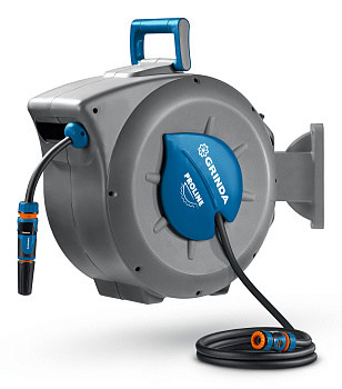 GRINDA HRA-30, шланг 30м x 1/2″, на поворотном кронштейне настенная, поливочный набор 4 предмета, ка