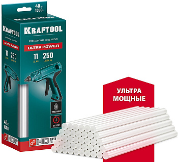 Ультрамощные прозрачные клеевые стержни KRAFTOOL Ultra Power 40 шт, 11x250 мм 06848-40