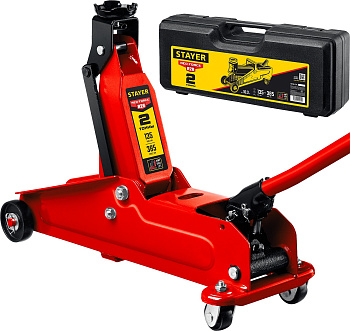 STAYER R-28 RED FORCE, в кейсе, 2 т, подкатной домкрат с увеличенным подъемом, Professional (43156-2