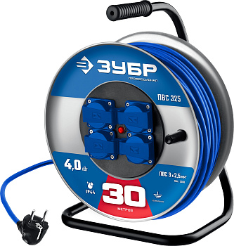 ЗУБР ПВС-325, ПВС, 3 x 2.5 мм2, 30 м, 4000 Вт, IP44, силовой удлинитель на стальной катушке, Професс