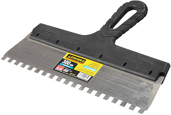 STAYER PROFlat, 300 мм, зуб 8 х 8 мм, пластиковая ручка, зубчатый, нержавеющий фасадный шпатель, Pro