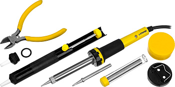 STAYER PROTerm, 60Вт, 2к рукоят, конус, подставка+припой+сменн жало+оловоотсос+сменн насадка+канифол