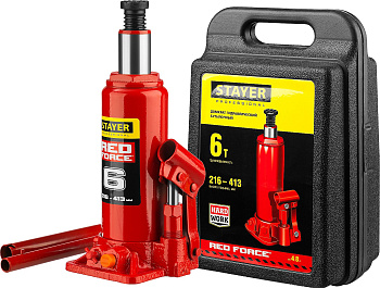 STAYER RED FORCE, в кейсе, 6 т, 216 - 413 мм, бутылочный гидравлический домкрат, Professional (43160