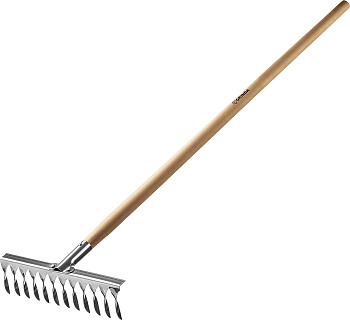 GRINDA PS-12 WOOD, 370 х 105 х 1300 мм, 12 витых зубцов, нержавеющая сталь, деревянный черенок, садо