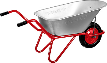 ЗУБР Т-11, 90 л, 160 кг, одноколесная, оцинкованная сталь, стальные опоры O25мм, садово-строительная