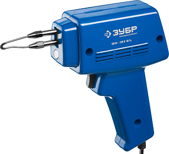 ЗУБР 150 Вт, в наборе: нагрев 6 сек., канифоль, припой, 2 сменных жала, импульсный паяльник, Професс