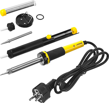 STAYER PROTerm, 60Вт, 2к рукоятка, конус, подставка+припой+сменн жало+оловоотсос+сменн насадка, набо