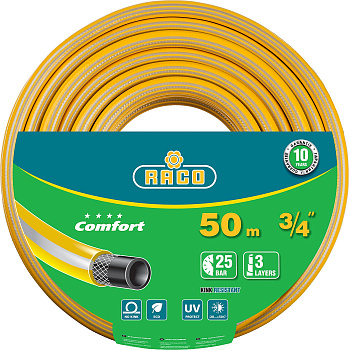 RACO COMFORT, 3/4″, 50 м, 25 атм, трёхслойный, армированный, поливочный шланг (40303-3/4-50)