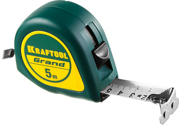 Рулетка KRAFTOOL Grand 5 м, 25 мм, обрезиненный пластиковый корпус 34022-05-25