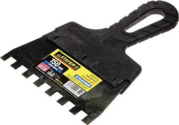 STAYER PROFlat, 150 мм, зуб 10 х 10 мм, пластиковая ручка, зубчатый, нержавеющий фасадный шпатель, P