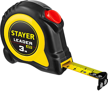 Рулетка Stayer LEADER 3м / 16мм с автостопом в ударостойком обрезиненном корпусе 3402-3_z02