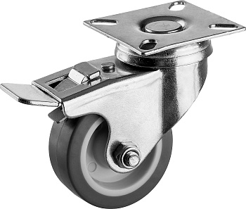 ЗУБР d 50 мм, г/п 40 кг, резина/полипропилен, термопластичное поворотное колесо c тормозом, Професси