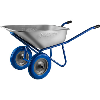 ЗУБР ПТ-300, 110 л, 240 кг, двухколесная, полиуретановые колеса, строительная тачка, Профессионал (3