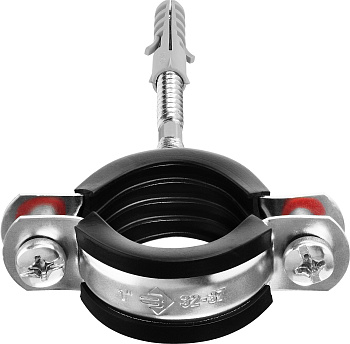 ЗУБР 1″, цинк, 1 шт, трубный хомут с сантехнической шпилькой и дюбелем (37866-32-37)