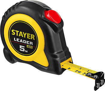 Рулетка Stayer LEADER 5м / 19мм с автостопом в ударостойком обрезиненном корпусе 3402-05-19_z02