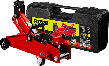 STAYER R-22 RED FORCE, в кейсе, 2 т, 125 - 320 мм, подкатной домкрат для легковых а/м, Professional