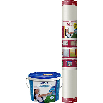 Комплект из 2 частей:Стеклохолст малярный эконом, Wellton плотность 40 г/м2 W 40 + Oscar Клей для ст