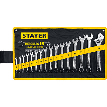 STAYER HERCULES, 16 шт, 6 - 30 мм, набор комбинированных и разводных гаечных ключей, Professional (2