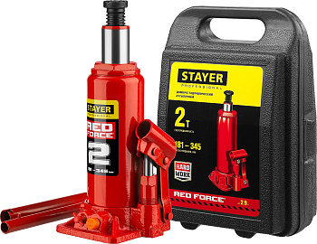STAYER RED FORCE, в кейсе, 2 т, 181 - 345 мм, бутылочный гидравлический домкрат, Professional (43160